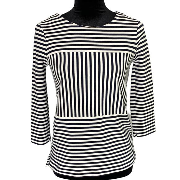 MADEWELL Gallerist Ponte Navy & Ivory Stripe Top - Picture 2 of 10
